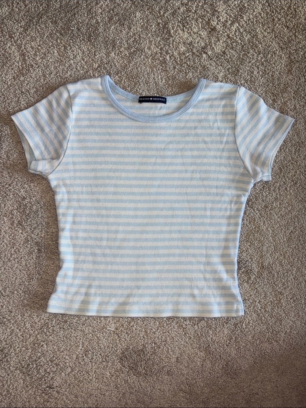 Brandy Melville Light Blue & White Striped Short Sleeve Baby Tee